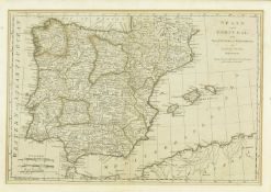 DUNN, SAMUEL. 1786 MAP OF SPAIN AND PORTUGAL, FRAMED & GLAZED