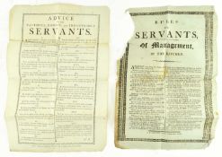 TWO EARLY 19TH CENTURY ADVICE & RULES FOR SERVANTS POSTERS