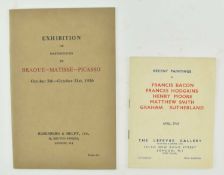 TWO EARLY 20TH CENTURY ART EXHIBITION PAMPHLETS INCL. BACON, PICASSO, MOORE ETC