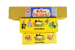PELHAM PUPPETS - X3 VINTAGE HAND PAINTED WOODEN PELHAM PUPPETS