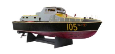 MODEL BOAT - LARGE HAND MADE ENGINE POWERED WOODEN BOAT