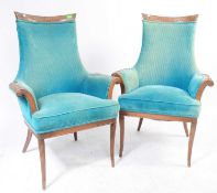 MID CENTURY CONTINENTAL FRENCH EMPIRE WALNUT ARMCHAIRS
