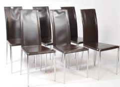 SIX ITALIAN BROWN LEATHER COVERED DINING CHAIRS