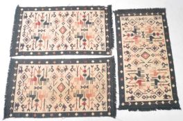 THREE 20TH CENTURY SOUTH AMERICAN LLAMAS CARPET RUGS
