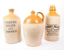 THREE STONEWARE GLAZED FLAGGONS _ BRISTOL INTEREST
