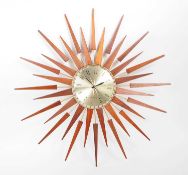 SETH THOMAS - MID CENTURY RETRO WALL HANING SUNBURST CLOCK