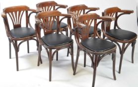 SET OF SIX MATCHING MID CENTURY BENTWOOD BISTRO ARMCHAIRS