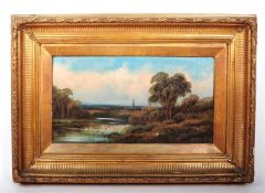 19TH CENTURY VICTORIAN OIL ON CANVAS LANDSCAPE PAINTING