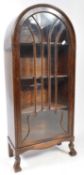 1930S ART DECO OAK DOME TOP CHINA DISPLAY CABINET VITRINE