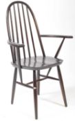 ERCOL - QUAKER MODEL - MID CENTURY DARK BEECH & ELM CARVER ARMCHAIR
