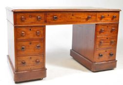 VICTORIAN 19TH CENTURY MAHOGANY & LEATHER TWIN PEDESTAL OFFICE DESK