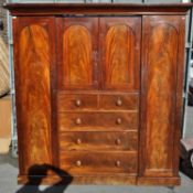 VICTORIAN 19TH CENTURY FLAME MAHOGANY TRIPLE WARDROBE