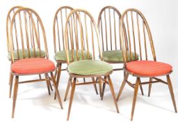 ERCOL - SET OF SIX QUAKER BEECH & ELM DINING CHAIRS