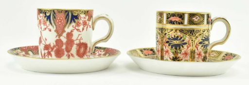 ROYAL CROWN DERBY - TWO LATE 20TH CENTURY TEACUP & SAUCERS