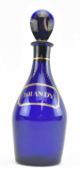 VICTORIAN 19TH CENTURY BLUE GLASS & GILT BRANDY DECANTER BOTTLE