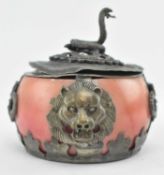 CHINESE WHITE METAL & PINK JADE / SOAPSTONE MINIATURE CENSER