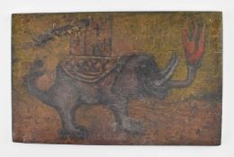 BELIEVED INDIAN HAND PAINTED HARDWOOD PANEL OF ELEPHANT