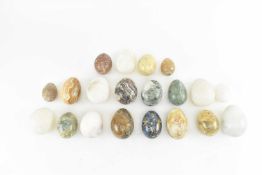 COLLECTION OF TWENTY POLISHED STONE & MARBLE EGG PAPERWEIGHTS