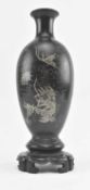 CHINESE FUZHOU BLACK LACQUER DRAGON VASE ON STAND