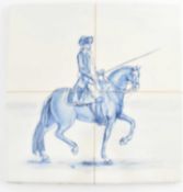 SET OF FOUR VINTAGE PORTUGUESE TILE DEPICTING A MUSKETEER ON HORSEBACK