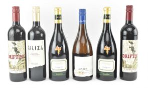SIX FRENCH, SPANISH & CALIFORNIA RED WINE BOTTLES
