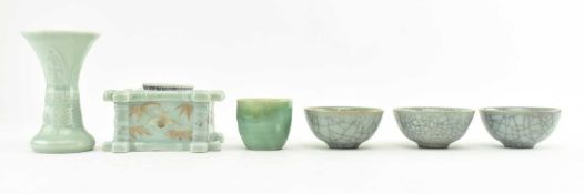 COLLECTION OF SIX PIECES OF CHINESE PORCELAIN CELADON WARE