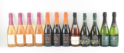 TWELVE FRENCH & ITALIAN PROSECCO AND EXTRA DRY BRUT SPARKLING WINE BOTTLES