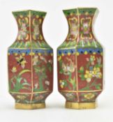 PAIR OF 19TH CENTURY CHINESE SMALL CLOISONNE HEXAGONAL VASES