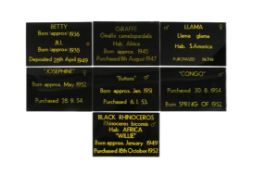 FORMER BRISTOL ZOO GARDENS - VINTAGE ANIMAL ENCLOSURE PLAQUES