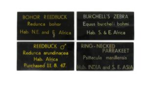 FORMER BRISTOL ZOO GARDENS - COLLECTION OF VINTAGE ANIMAL ENCLOSURE PLAQUES