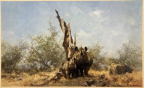 FORMER BRISTOL ZOO GARDENS - DAVID SHEPHERD (1931-2017) - RHINO BEWARE - SIGNED PRINT