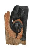 FORMER BRISTOL ZOO GARDENS - CARVED HARDWOOD ELEPHANT SCULPTURE
