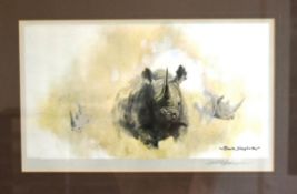 FORMER BRISTOL ZOO GARDENS - DAVID SHEPHERD (1931-2017) - RHINO REVERIE - SIGNED PRINT
