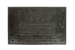 FORMER BRISTOL ZOO GARDENS - ELEPHANT TOWER - BRONZE PLAQUE