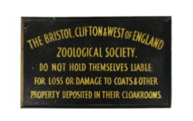 FORMER BRISTOL ZOO GARDENS - EARLY 20TH CENTURY CLOAKROOM SIGN