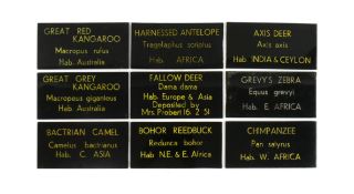 FORMER BRISTOL ZOO GARDENS - VINTAGE ANIMAL ENCLOSURE PLAQUES