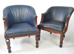 PAIR VICTORIAN 19TH CENTURY MAHOGANY & LEATHER CHAIRS