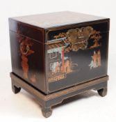 CONTEMPORARY CHINOISERIE LACQUERED CHEST ON STAND