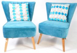 PAIR OF CONTEMPORARY TURQUOISE BLUE EASY CHAIRS