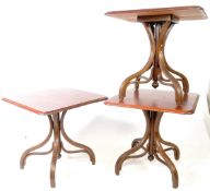 SET OF THREE THONET MANNER MAHOGANY CAFE TABLES