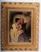 19TH CENTURY VICTORIAN REVERSE GLASS FRAMED OIL PAINTING