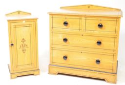VICTORIAN ARTS & CRAFTS CHEST OF DRAWERS & BEDSIDE