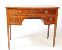 EDWARDIAN MAHOGANY INLAID BOW FRONT WRITING TABLE