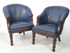 PAIR VICTORIAN 19TH CENTURY MAHOGANY & LEATHER CHAIRS