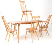 ERCOL FURNITURE - MID CENTURY ELM DINING TABLE & FOUR CHAIRS