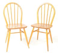 ERCOL FURNITURE - PAIR OF BEECH & ELM STICK BACK DINING CHAIRS