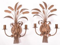 PAIR OF 20TH CENTURY FRENCH TOLEWARE WALL THREE ARM SCONCE LIGHTS