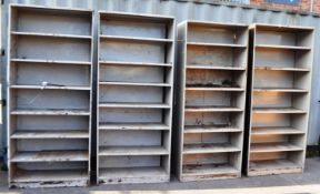 4 HEAVY DUTY INDUSTRIAL UPRIGHT METAL WORKSHOP SHELVES