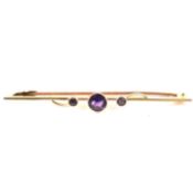 9CT GOLD AMETHYST BAR BROOCH PIN