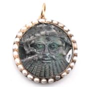 CARVED LABRADORITE & PEARL NECKLACE PENDANT